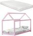en.casa Kinderbed huisbed 200x90 met matras roze