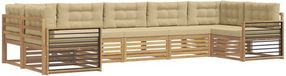 vidaXL - Hoek loungeset - 7 zitplekken - Wit en Beige - Massief Acacia Hout