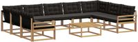 vidaXL Hoek loungeset 9 zitplaatsen Wit en zwart Acacia hout