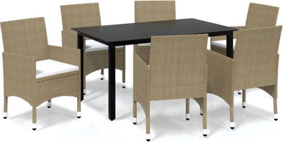 vidaXL 7-delige Tuinset met kussens poly rattan beige