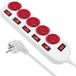 Multiprise 5 prises Type-E 1,5m avec interrupteur - 10A (Blanc/Rouge) - Multiprise