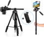 MOJOGEAR 167cm 3-in-1 Statief: Tripod, Monopod & Horizontale Arm voor topshots - met Telefoonhouder en draagtas - Telefoon statief - Camera statief - Groot statief- Zwart