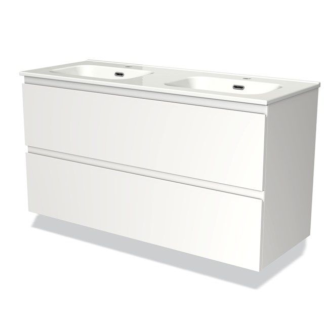 Maxaro Badkamermeubel 120cm Modulo Mat Wit 2 Lades Greeploos Wastafel Keramiek