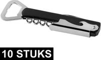 Merkloos Luxe flesopener/kurkentrekker - 10x - Sommeliersmes - RVS/kunststof - zwart/zilver - wijnflessen opener