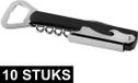Merkloos Luxe flesopener/kurkentrekker - 10x - Sommeliersmes - RVS/kunststof - zwart/zilver - wijnflessen opener