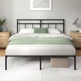 Zinus Elias Bedframe van metaal met hoofdeinde, eenvoudige montage, hoogte 30 cm, bed met metalen lattenhouder, opbergruimte onder het bed, modern design, zwart
