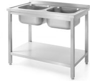 HENDI Dubbele gootsteen met schap – roestvrij staal – 1000x700x850 mm – verstelbare voeten