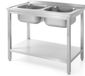 HENDI Dubbele gootsteen met schap – roestvrij staal – 1000x700x850 mm – verstelbare voeten