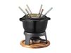 Dorre Service à fondue Foni en fonte émaillée 21×18,4×9,8 cm Noir-plateau en acacia
