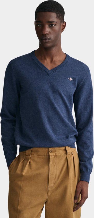Gant Classic Cotton V-Neck Pullover - Blauw - XL - Heren