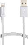 Amazon Basics Verbindingskabel Lightning naar USB-A, nylon omvlochten, MFi-gecertificeerde oplaadkabel voor iPhone, zilver, 0,9 m