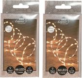 Anna's Collection Draadverlichting lichtsnoer - 2x - 66 led lampjes - warm wit - zilver draad - 100 cm