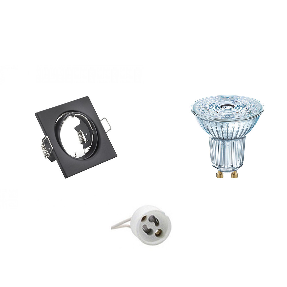 Osram - LED Spot Set - Parathom PAR16 930 36D - GU10 Fitting - Dimbaar - Inbouw Vierkant - Mat Zwart - 3.7W - Warm Wit 3000K - Kantelbaar 80mm