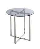 HAKU Roestvrij staal bijzettafel ronde glasplaat grijs ronde sofatafel veiligheidsglas 8 mm glas salontafel - Maat: H 55 cm x Ø 50 cm, Stijl: Art Deco