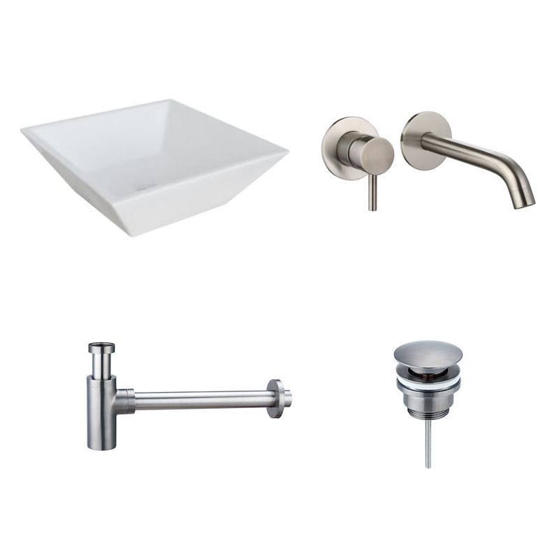 Badkamerplanet Keramische Waskomset Torino Gun Metal Inbouwkraan 38,5x38,5x12 cm