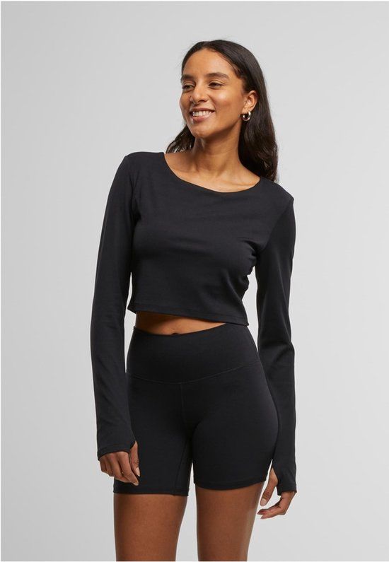 Urban Classics Cropped Sporttop Vrouwen Shirt met lange mouwen zwart L