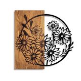 Elegant decoratief houten wandaccessoire, 57 x 57 cm, 100% echt hout (3 cm) en metaal (1,5 mm), unieke walnoot en zwarte afwerking, perfect voor woondecoratie