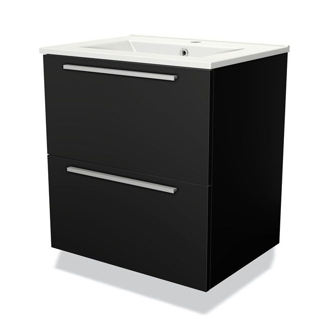 Maxaro Badkamermeubel 60cm Modulo Mat Zwart 2 Lades Vlak Wastafel Keramiek