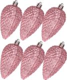 Decoris Kaemingk B.V. Kerstornamenten dennenappels - 6x st - roze - kunststof - 8 cm