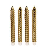Anna's Collection LED dinerkaarsen - 4x st - goud - glimmend - 25 cm - swirl - 3D vlam
