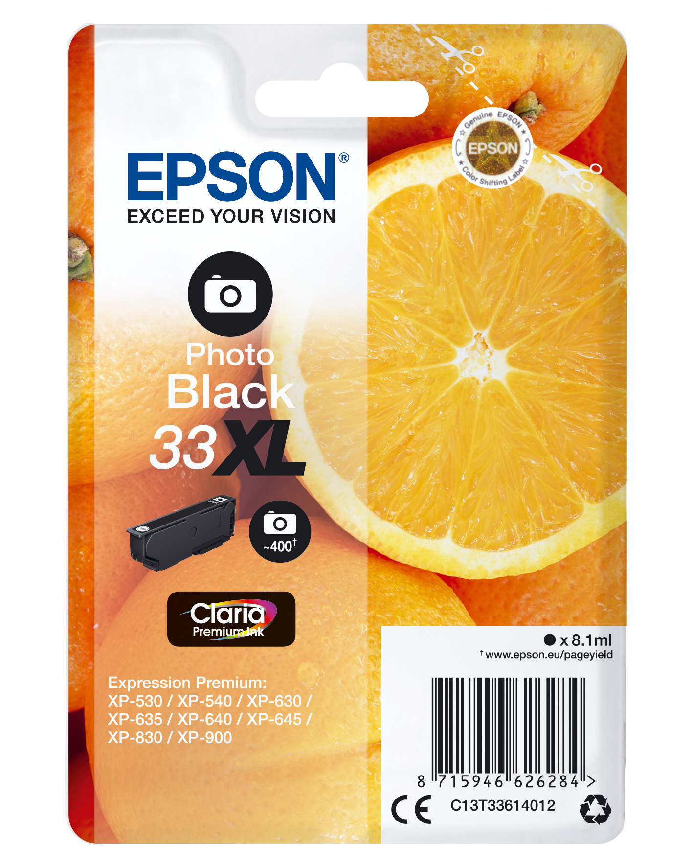 Epson Oranges Singlepack Photo Black 33XL Claria Premium Ink single pack / foto zwart