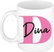 Bellatio Decorations Naam mok Dina - Rose - Blanc - Céramique - 300 ml - Cadeau beker