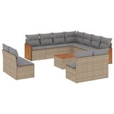 vidaXL Ensemble de jardin 11 pièces avec coussins, polyrotin, beige