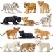 Figurines d'animaux - Set de 12 - Animaux de la forêt - Lion, tigre, léopard et variantes blanches