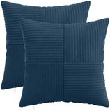 vidaXL Kussensloop 2 stuks ALMELO Marineblauw 30 x 30 cm corduroy