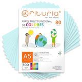 OFITURIA Kleurvellen A5, 80 g, verpakking van 100 vellen, gekleurd papier voor creatieve vrije tijd, printer en scrapbooking, A5-vellen, ideaal voor origami, kantoor en school (lichtblauw)