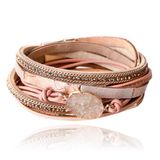 Deja Jewels Roze leren dames armband Bohemian stijl met steen