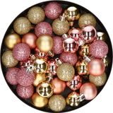 Billiet - Vanlaere Petite décoration de Noël en plastique lot de 40 pièces et boules de Noël de 3 cm dorées et roses