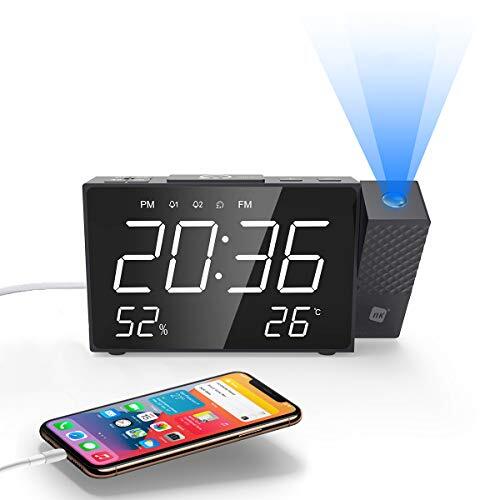 NK Digitale wekkerradio - Smart, FM-radio, temperatuurmeter, alarm, USB, nachtmodus, projectie, slaapbewaking
