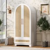 OKWISH Kledingkast - Dubbele Deuren Met 2 Laden En Opbergvak - Voor Slaapkamer Of Kleedruimte - Hout Wit - 70 x 55 x 170 cm