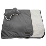 FouFou Dog Luxe Sherpa Puppy Dekenset met Beenkussen, Houtskoolgrijs