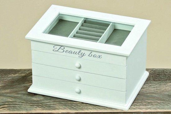 Boltze Juwelen box - Opbergdoos - Juwelen - Wit - Glas - 25 cm - Hout