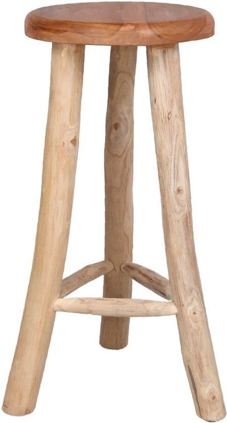 Barkruk teak d35h75cm - Verstelbare rugleuning - Hout - Stapelbaar - 1 jaar garantie