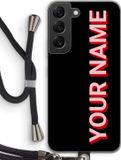 Case Company® Samsung Galaxy S22 Hoesje met Koord - Namecase - TPU Back Cover - Zwart