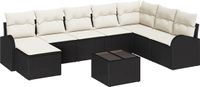 vidaXL Tuinbank - Set - 9 - st - Zwart - Poly - Riet