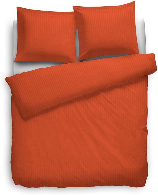 Heckett & Lane Uni Stripe Dekbedovertrek - Lits-Jumeaux - 240x200/220cm - Mecca Orange - Katoen