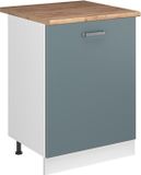 Vicco R-Line meuble bas de cuisine, bleu-gris/blanc, 60 cm avec 1 porte plan de travail chêne doré