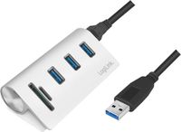 LogiLink CR0045 USB 3.0-hub 3 + 2 poorten Met aluminium behuizing, Met ingebouwde SD-kaartlezer Zilver