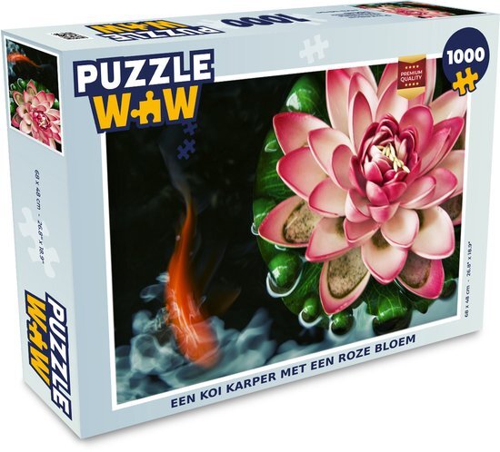 MuchoWow Puzzel Een koi karper met een roze bloem - Legpuzzel - Puzzel 1000 stukjes volwassenen