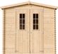 Timbela M369C Houten Tuinhuis 4,33 m² 226x236xH218 cm Zadeldak Vuren Beige Zonder Vloer Inclusief Deurbeslag Met Raam Van Plexiglas