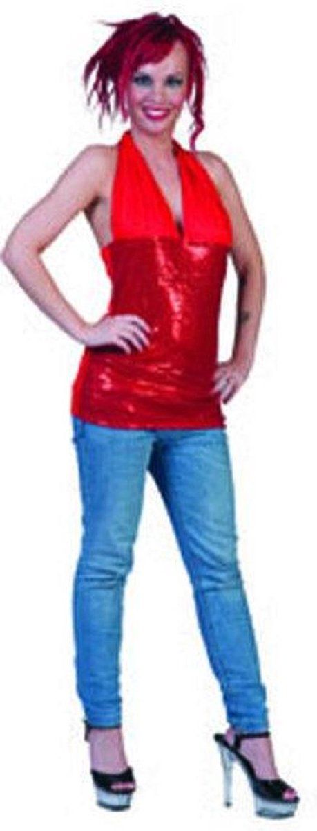 Funny Fashion Haltertop Pailletten Rood - Maat M/L