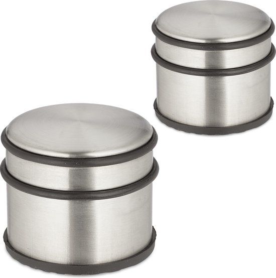 Merkloos Relaxdays deurstopper rvs - set van 2 - antislip - 7,5 x 9 cm - zilver-zwart