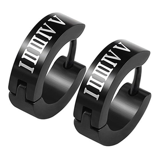 LGT JWLS Lookinggoodtoday Zwarte stalen heren oorringen Roman Numeral Print