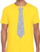 Bellatio Decorations Carnaval verkleed t-shirt - met zilveren glitter stropdas - geel - voor heren - disco - glamour XXL