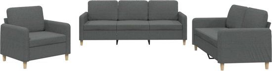 VidaXL 3-delige Loungeset met kussens stof donkergrijs
