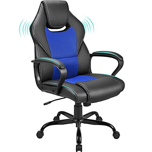 BASETBL Bureaustoel Racing Stijl Thuis Ergonomische Executive Draaibare Gaming Computerstoel, Lumbale Ondersteuning Hoge Rug PU Leer Verstelbare Hoogte Comfortabele Stoel Blauw